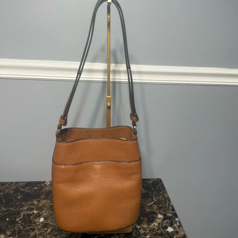 Kate Spade Leila Small Bucket Bag Pebbled Leather Warm Gingerbread